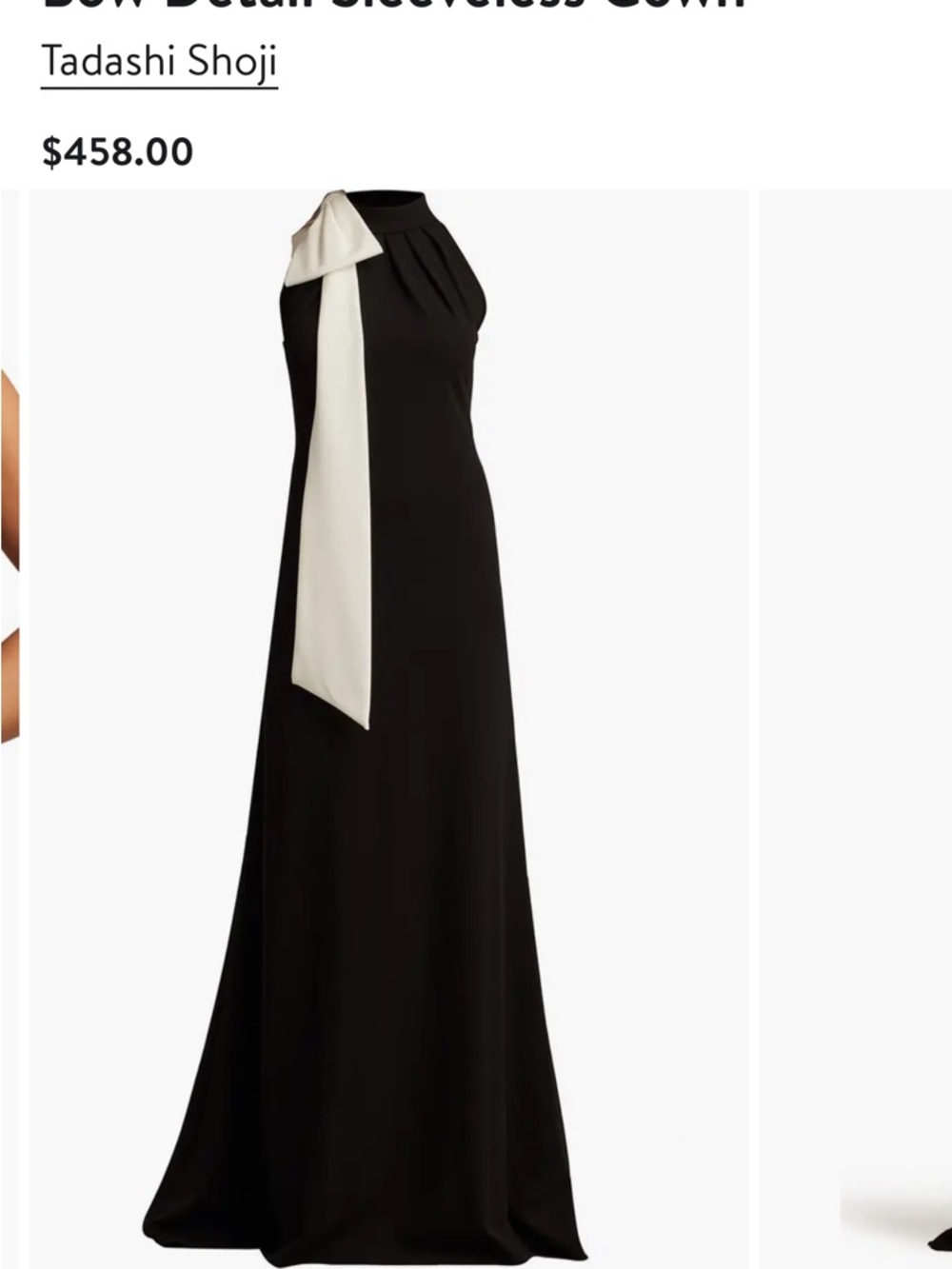 Tadashi Shoji Black Sleeveless Gown with Ivory Bow - Picture 5 of 5
